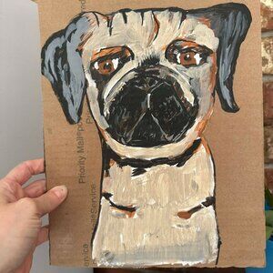 9x12 Pug Painting Acyrlic Handmade